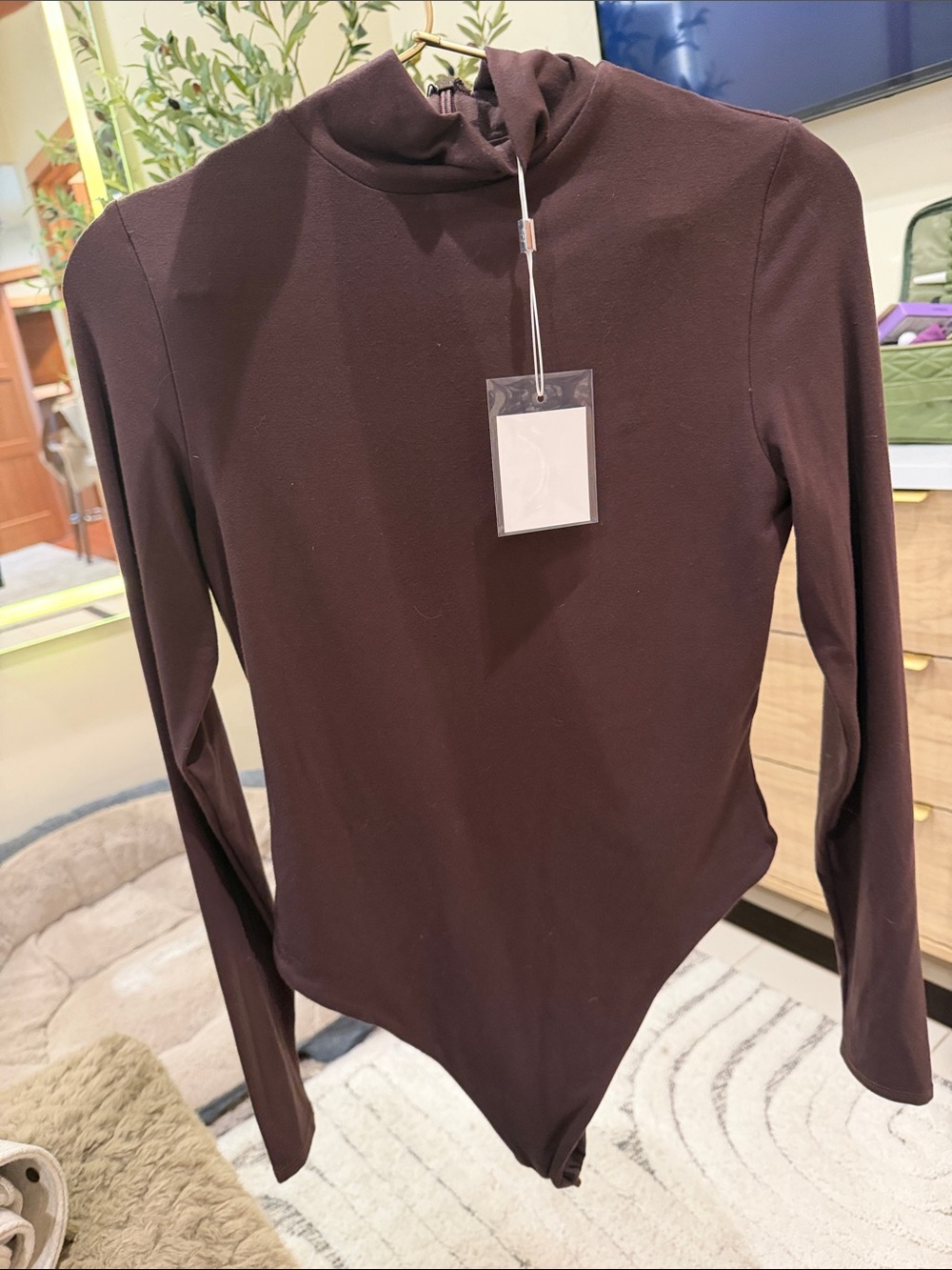 naked wardrobe Long-Sleeve Mock Neck Bodysuit - Deep Brown